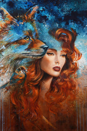 Original painting on canvas  "Fox & Feather" 60x80cm