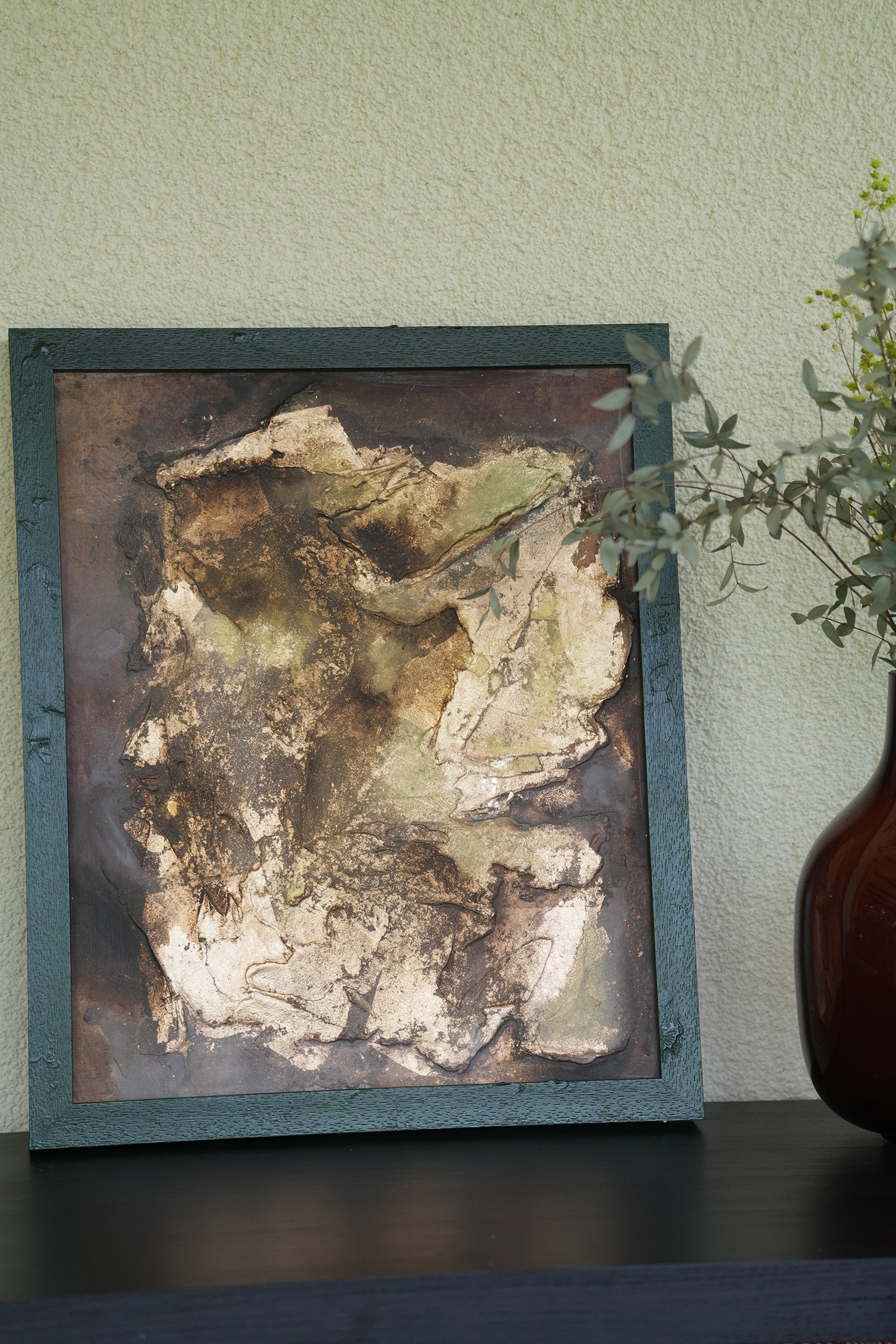 Original abstract painting on panel "Golden Growth"