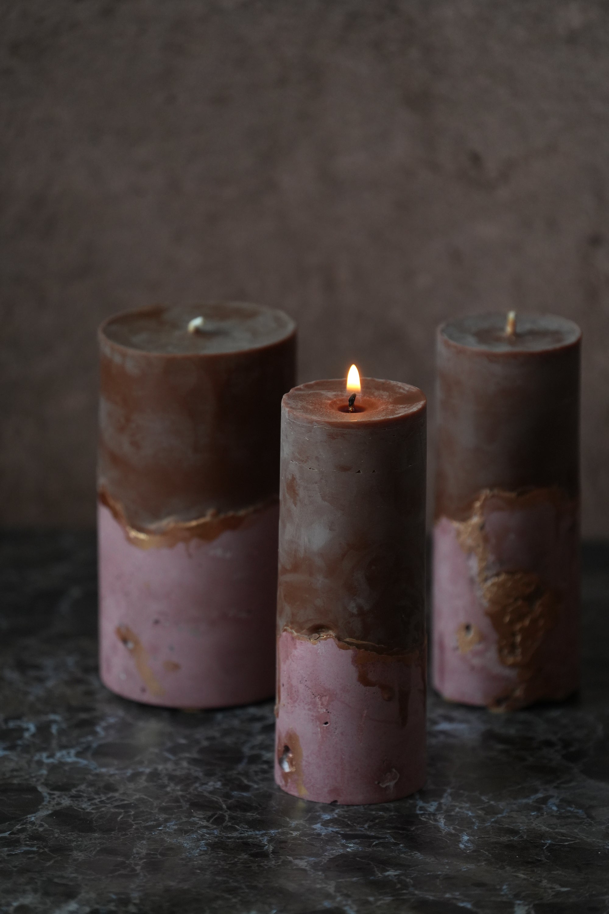 Pillar Candles - Espresso Brown & Dusty Rose -Limited Edition