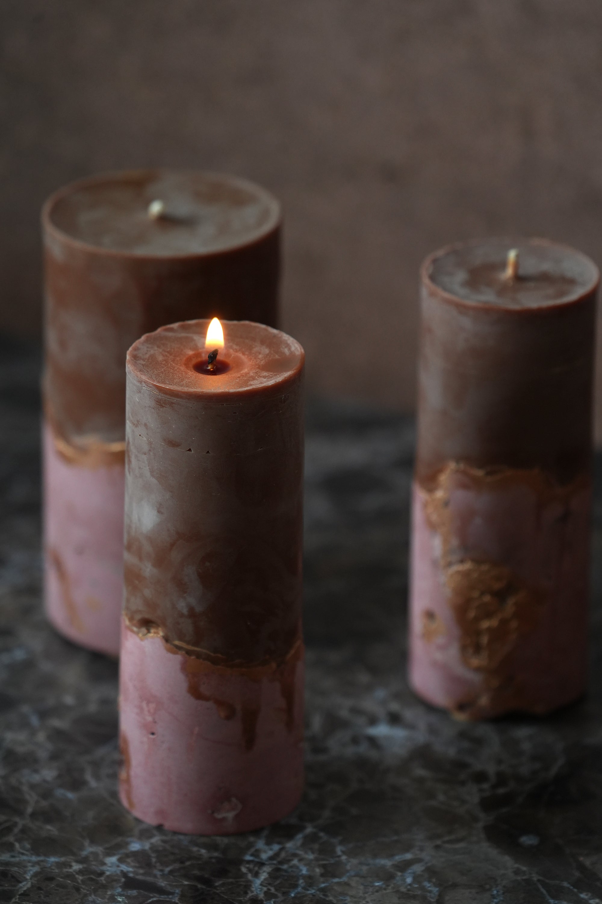 Pillar Candles - Espresso Brown & Dusty Rose -Limited Edition
