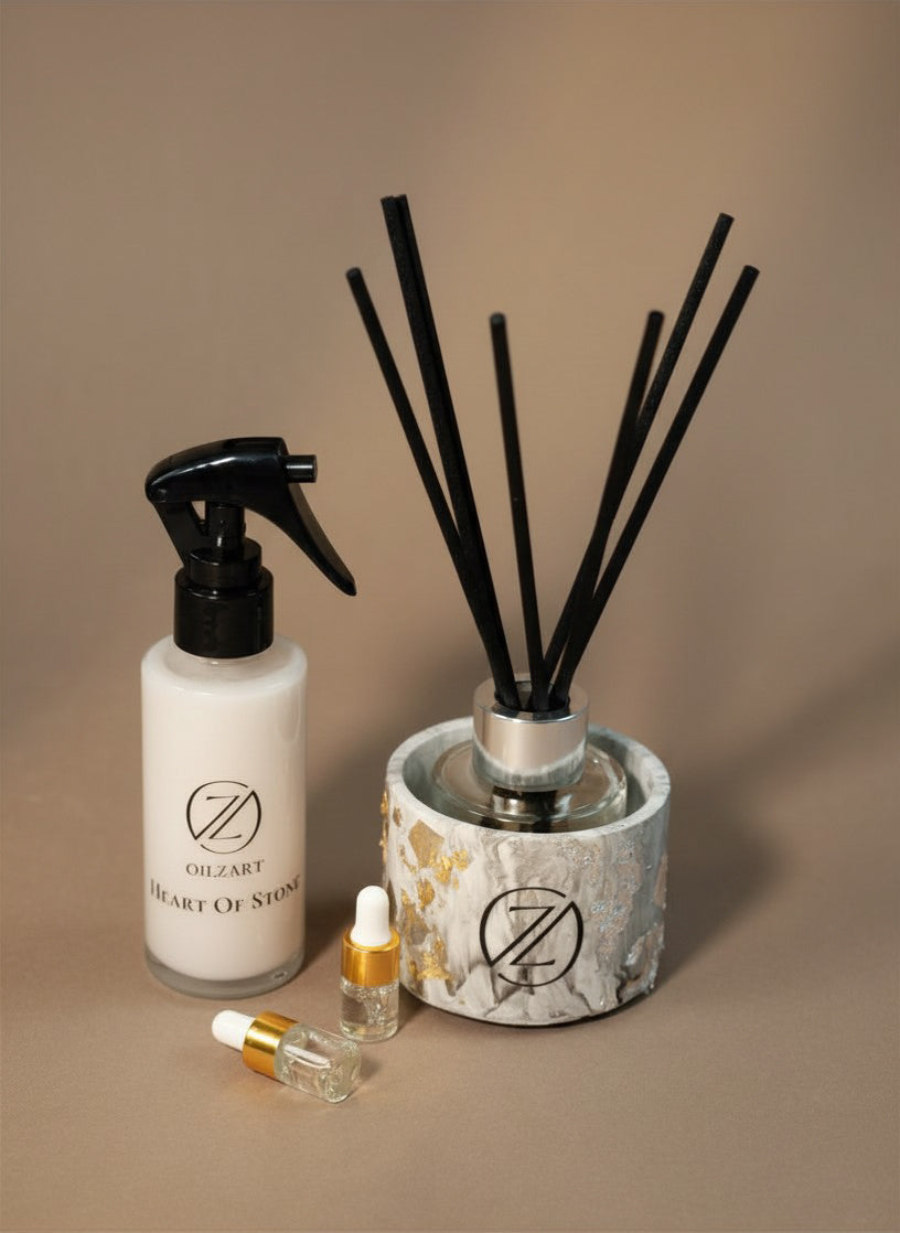 Heart of Stone – Luxury Reed Diffuser & Room Spray | Palo Santo, Myrrh & Tonka Bean
